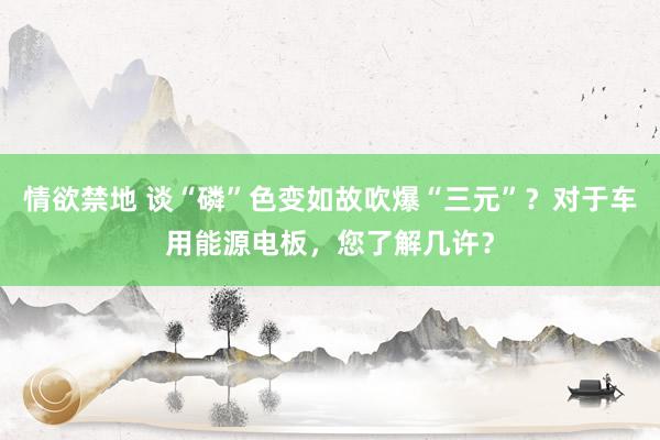 情欲禁地 谈“磷”色变如故吹爆“三元”？对于车用能源电板，您了解几许？