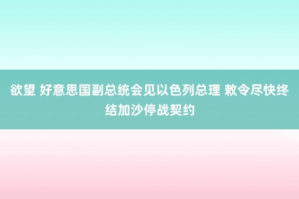 欲望 好意思国副总统会见以色列总理 敕令尽快终结加沙停战契约