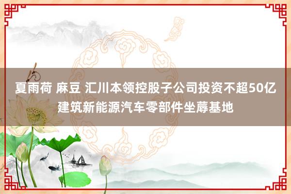 夏雨荷 麻豆 汇川本领控股子公司投资不超50亿建筑新能源汽车零部件坐蓐基地